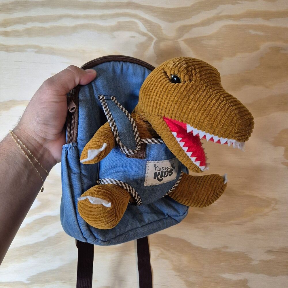 Naturally KIDS Dinosaur Backpack Kids Blue T-Rex Plush Stuffed Animal Bag